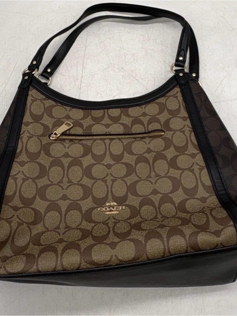 Coach Signature brown and black shoulder bag with monogram design